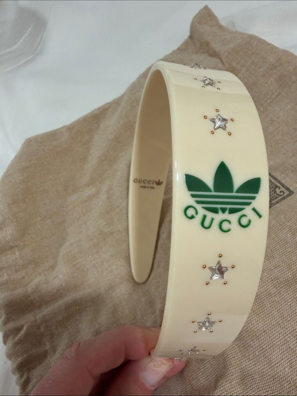Gucci by Adidas Cream Headband with Green Logo and Crystal Stars - w/ COA - Picture 7 of 7